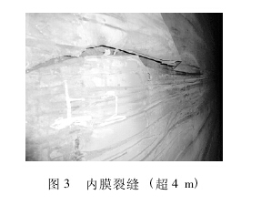 图 3 内膜裂缝 ( 超 4 m)